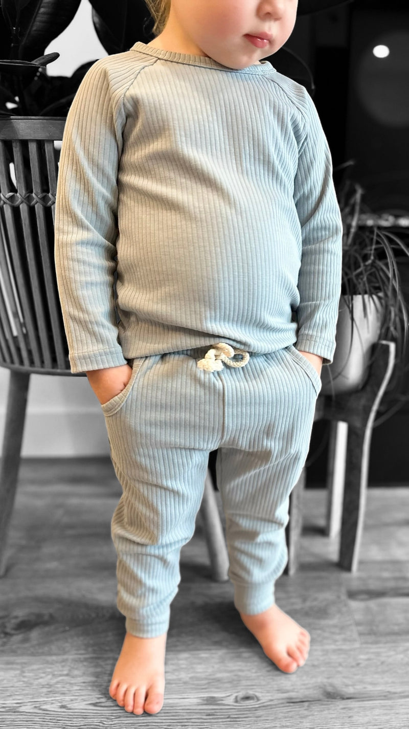 Organic Cotton Ribbed Lounge Set | Slate Blue