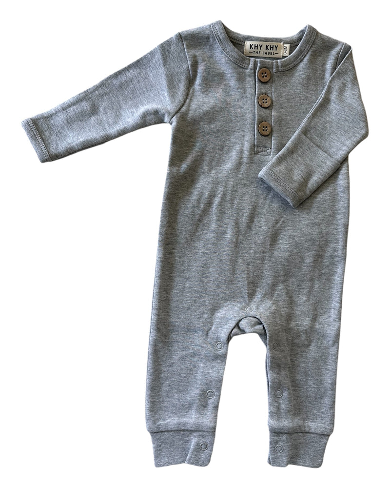 BR-03 Organic Cotton Button Romper | Heather Grey
