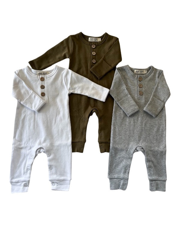 Organic Cotton Button Romper | White Linen