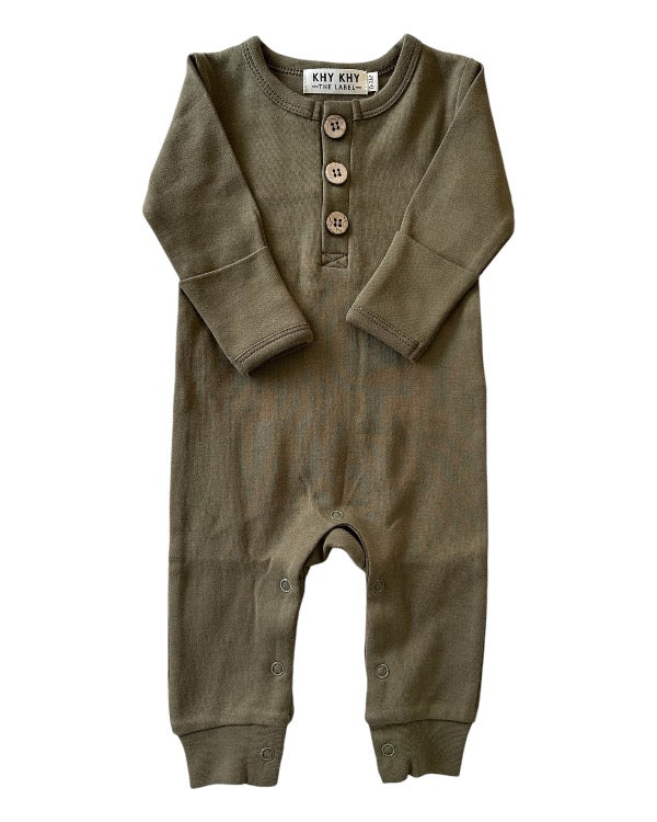 BR-01 Organic Cotton Button Romper | Olive