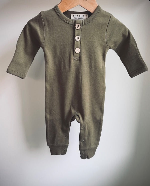Organic Cotton Button Romper | Olive