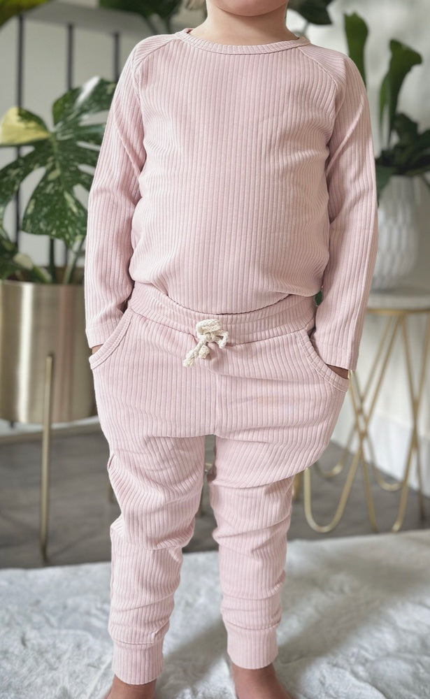 Organic Cotton Ribbed Lounge Set in Bubble Gum - Khy Khy The Label