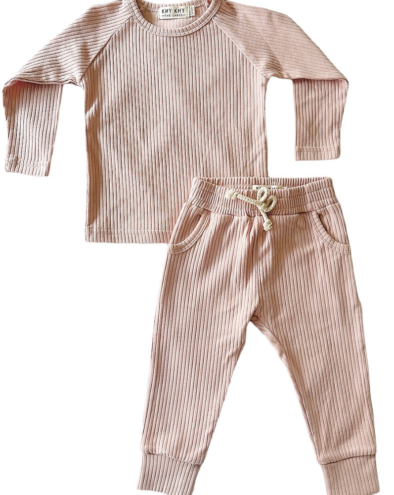 Organic Cotton Ribbed Lounge Set in Bubble Gum - Khy Khy The Label