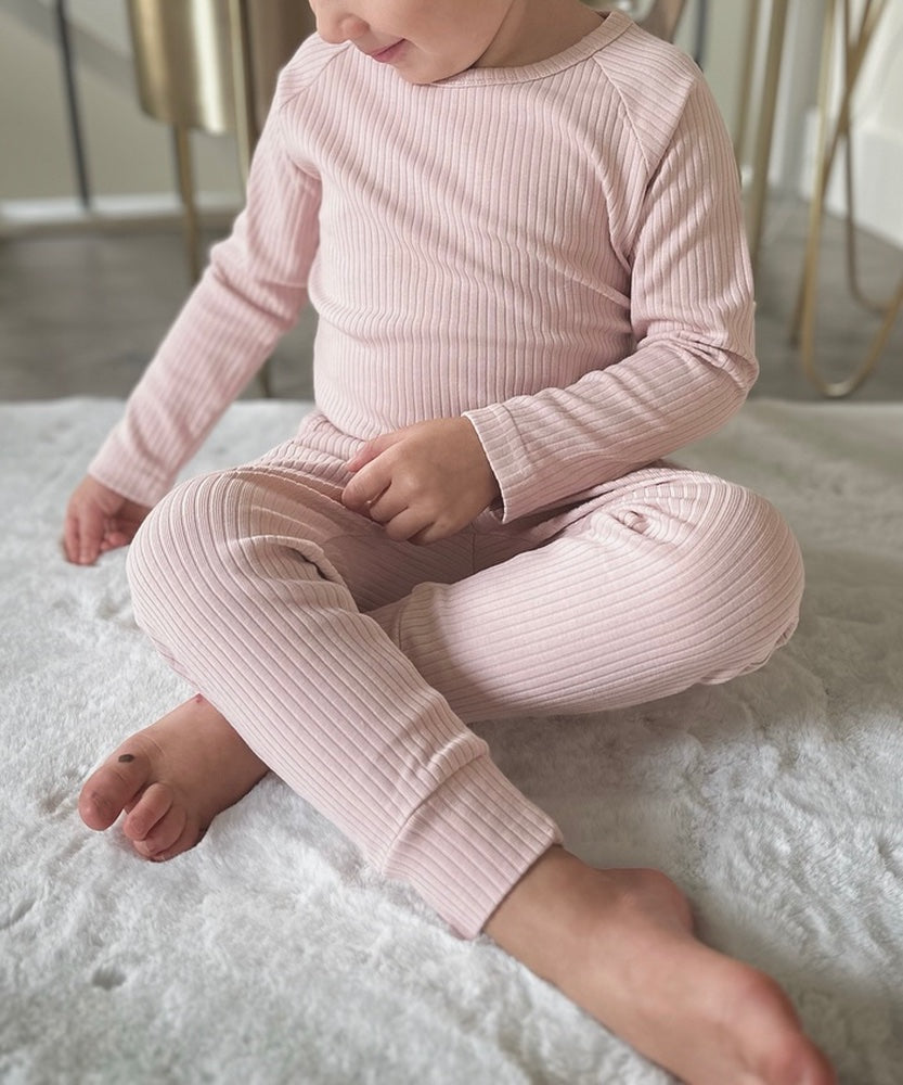 Organic Cotton Ribbed Lounge Set in Bubble Gum - Khy Khy The Label