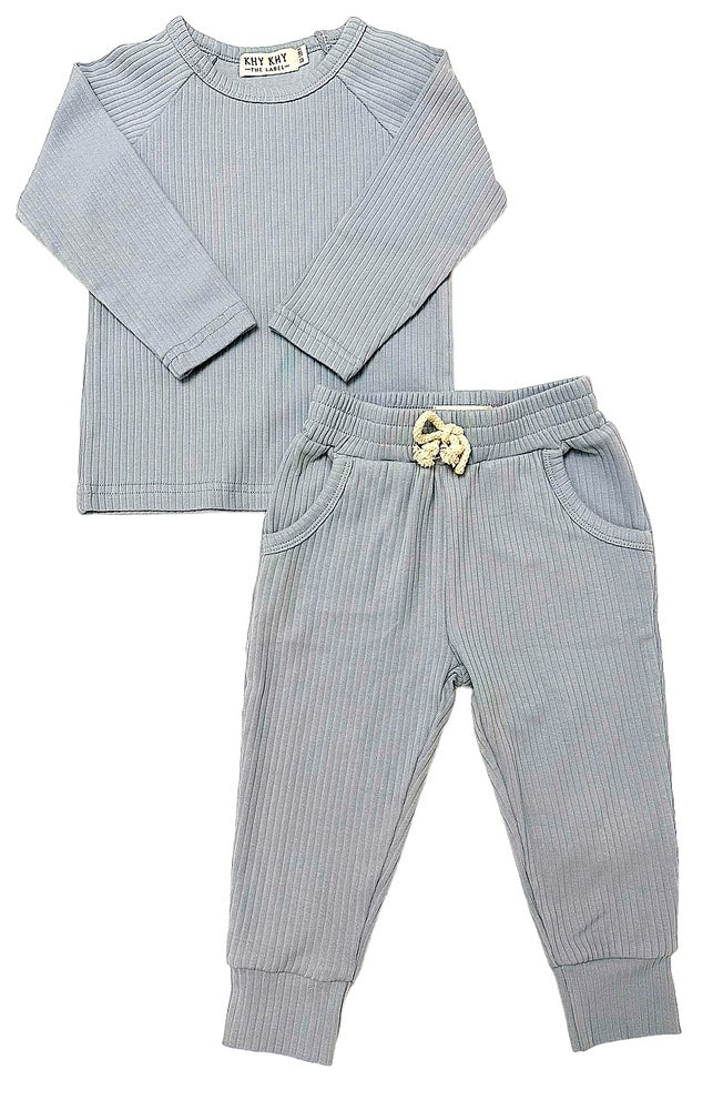 Organic Cotton Ribbed Lounge Set In Slate Blue - Khy Khy The Label