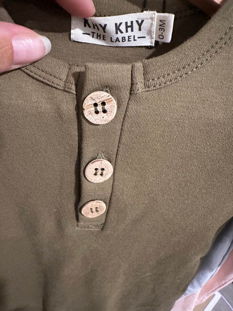 BR-01 Organic Cotton Button Romper | Olive