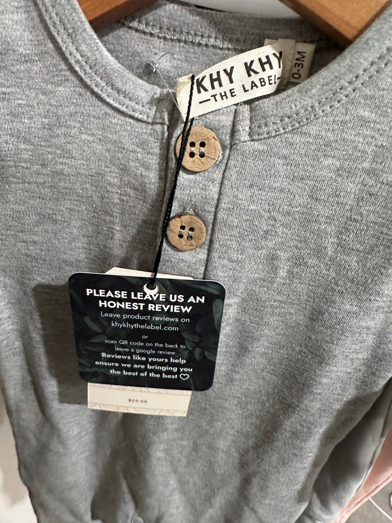 BR-02 Organic Cotton Button Romper | Heather Grey