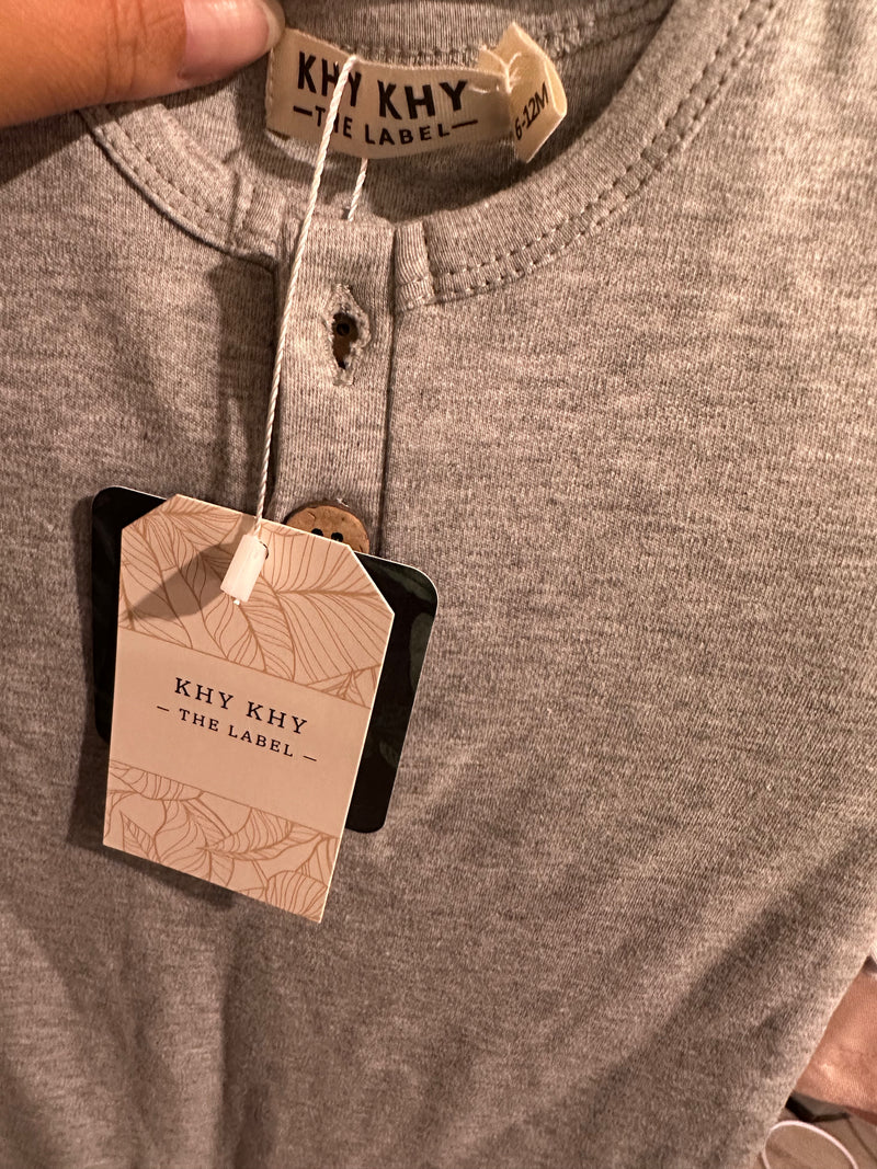 BR-03 Organic Cotton Button Romper | Heather Grey