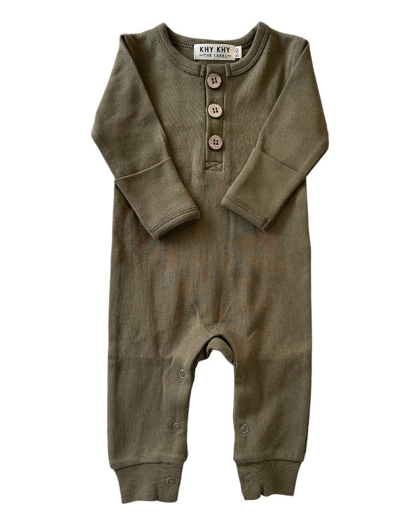 Organic Cotton Button Romper | Olive