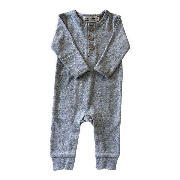 Organic Cotton Button Romper | Heather Grey