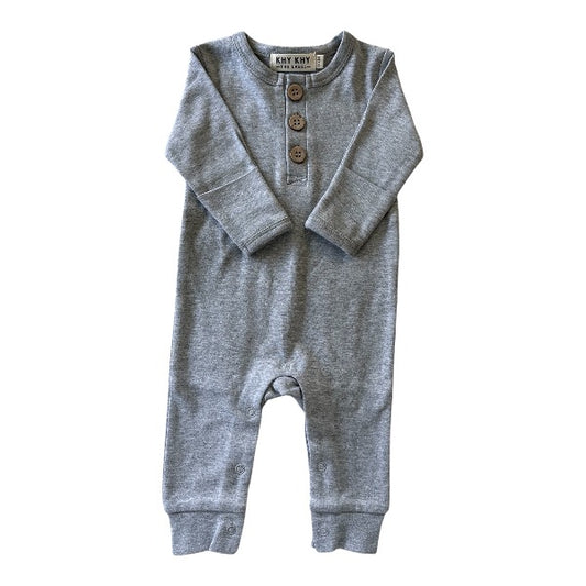 Organic Cotton Button Romper | Heather Grey